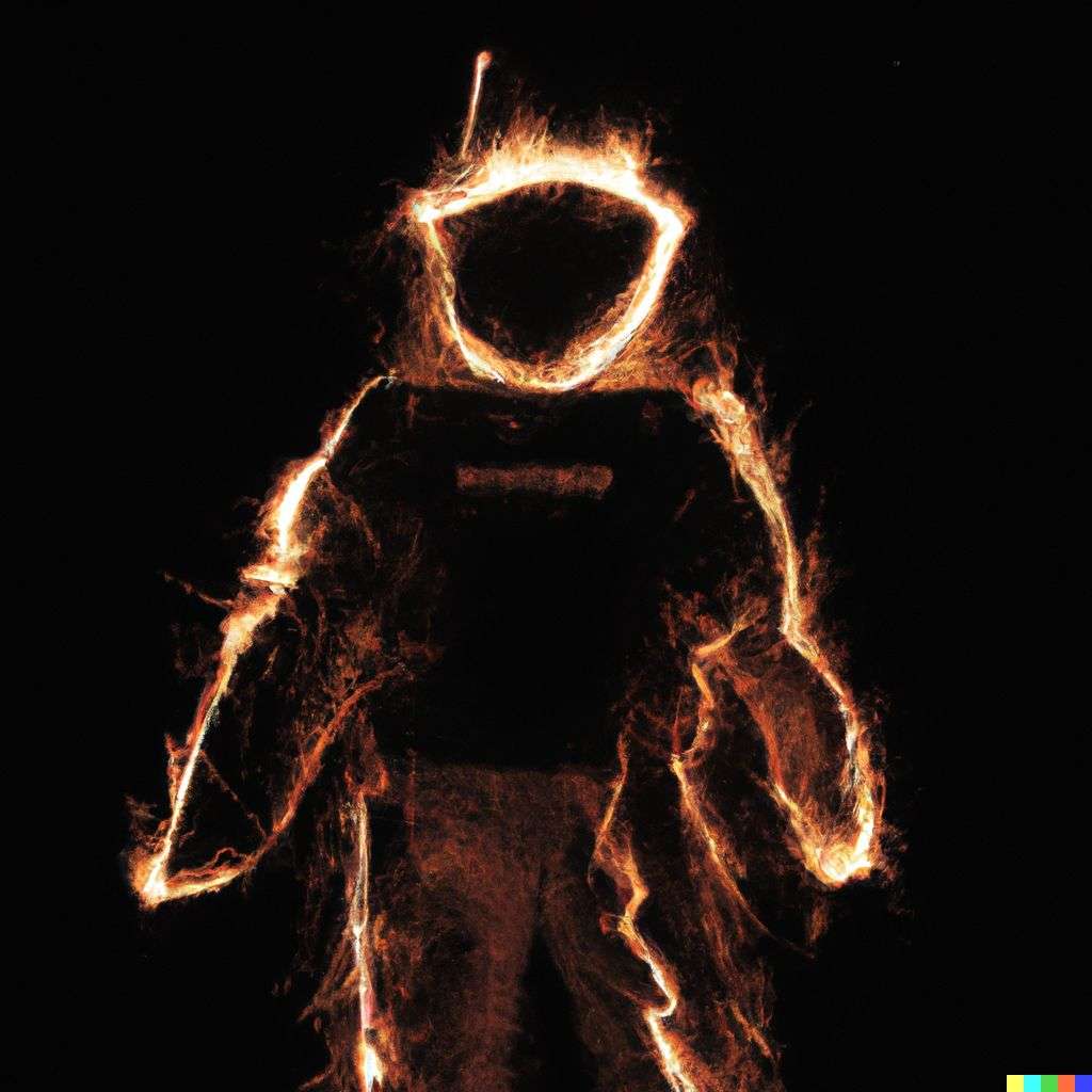 an astronaut, fire art